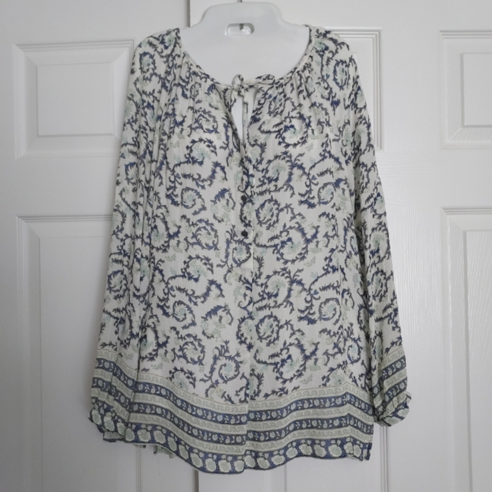Lucky Brand Long Sleeve Patterned Blouse Boho Lightweight Size Medium